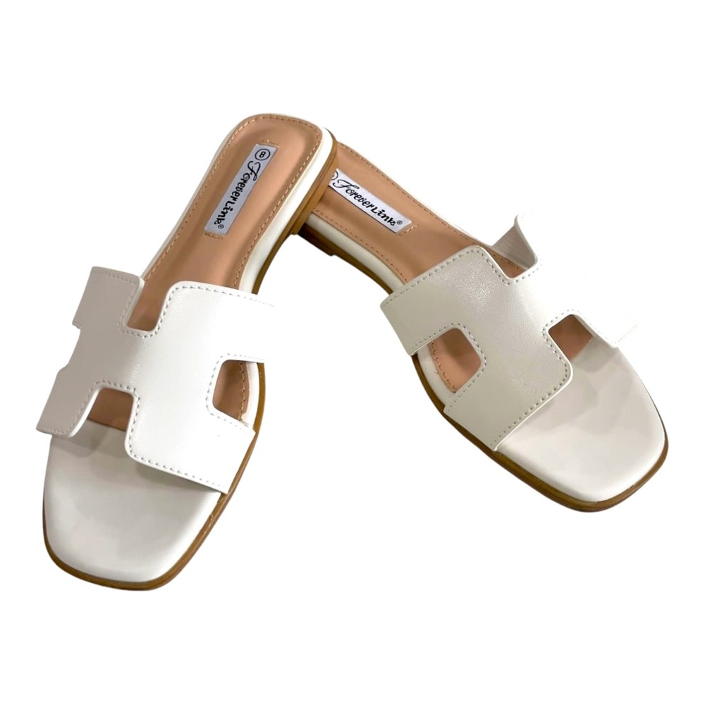 WHITE TRENDY H- SHAPED CUTOUT UPPOER SLIDE SANDALS - Picture 5 of 7